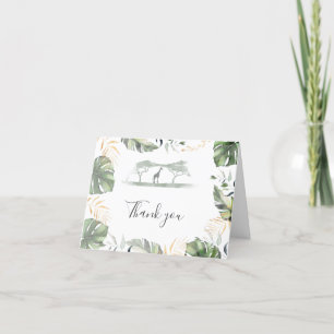 Palm Leaves Tropical Theme Giraffe Baby Shower Letterpress Thank You Card