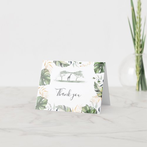 Palm Leaves Tropical Theme Giraffe Baby Shower Thank You Card