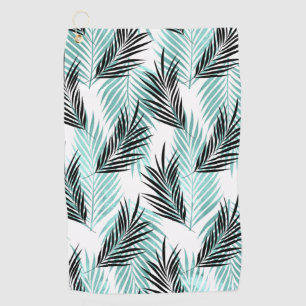 Palm Leaves Tropical Tree Bright Turquoise Black Golf Towel