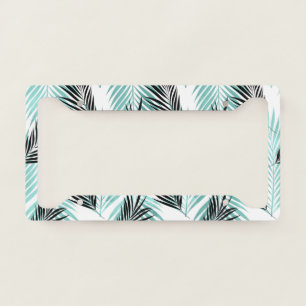 Palm Leaves Tropical Tree Bright Turquoise Black License Plate Frame