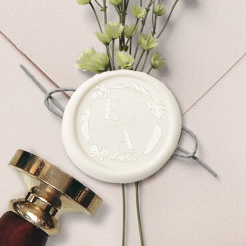 Palm Leaves Tropical Wedding Script Wax Seal Stamp
