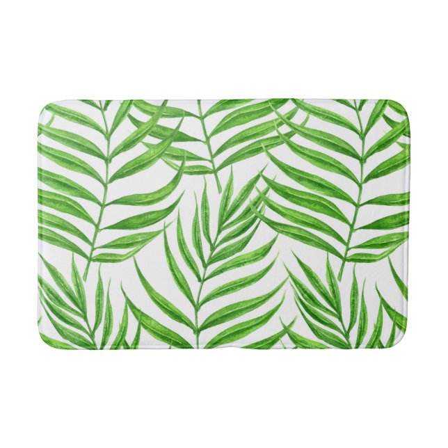 Palm leaves watercolor bath mat (Front)