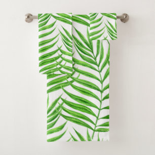 Palm leaves watercolor bath towel set