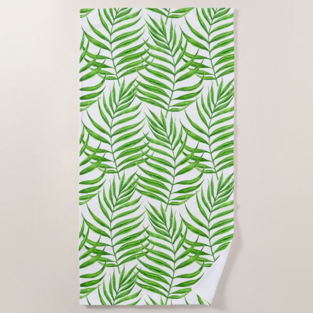 Palm leaves watercolor beach towel (Front)