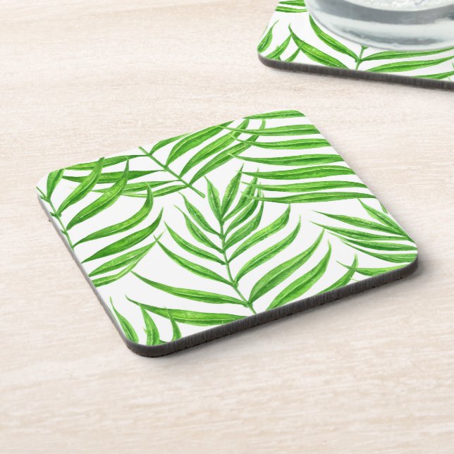 Palm leaves watercolor beverage coaster (Left Side)