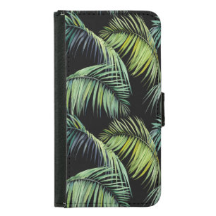 Palm Leaves: Watercolor Black Background. Samsung Galaxy S5 Wallet Case