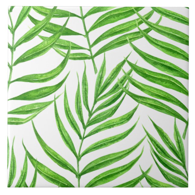 Palm leaves watercolor ceramic tile (Front)