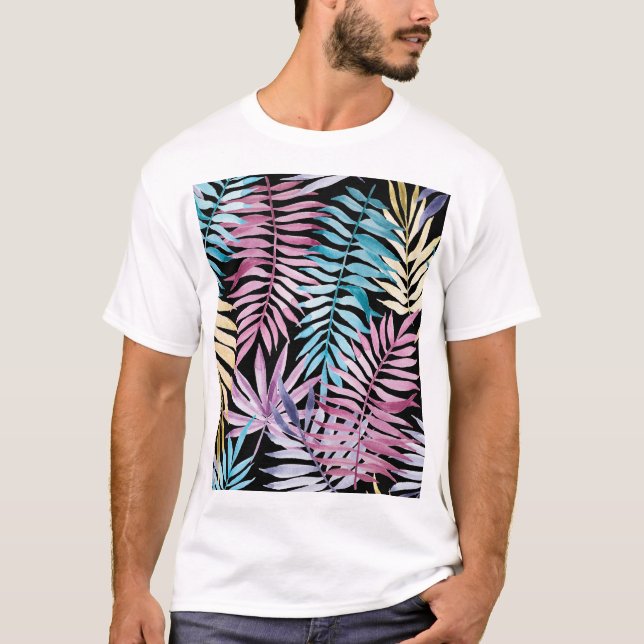 Palm leaves: watercolor dark pattern T-Shirt (Front)