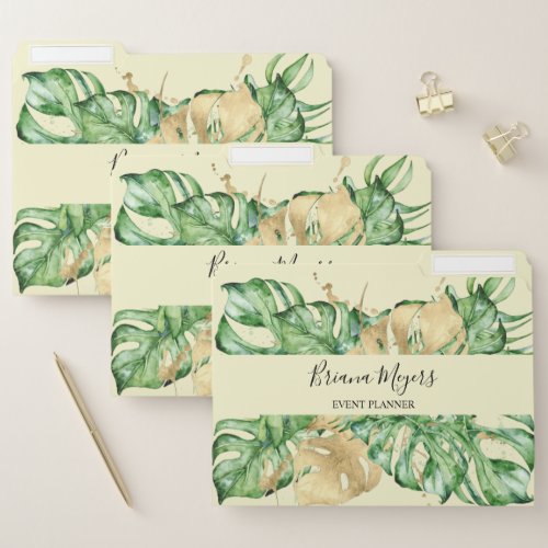 Palm Leaves Watercolor Greenery Gold Yellow File Folder