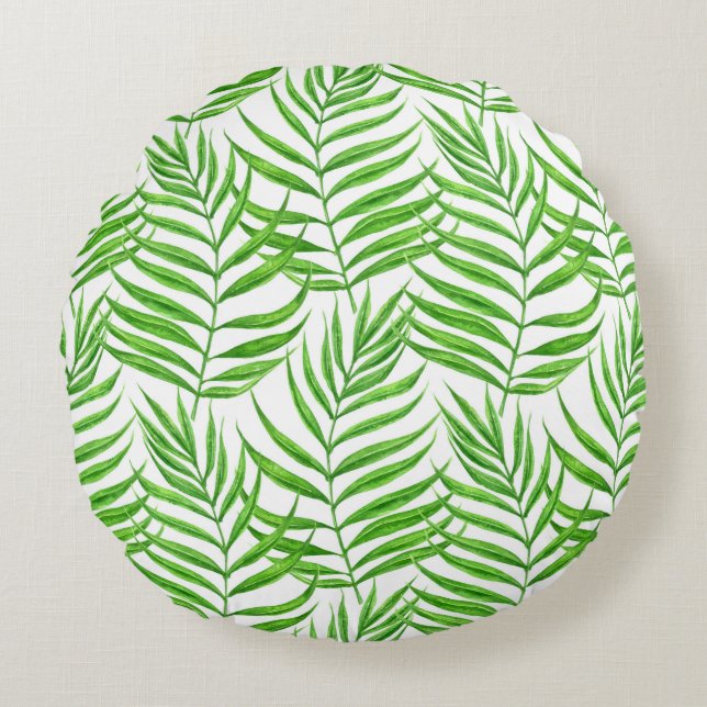 Palm leaves watercolor round pillow (Front)