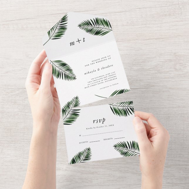 Palm Leaves Wedding  All In One Invitation (Tearaway)