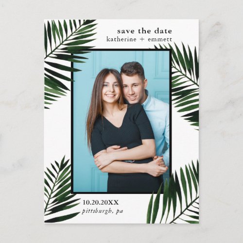 Palm Leaves Wedding Save the Date Photo Announcement Postcard