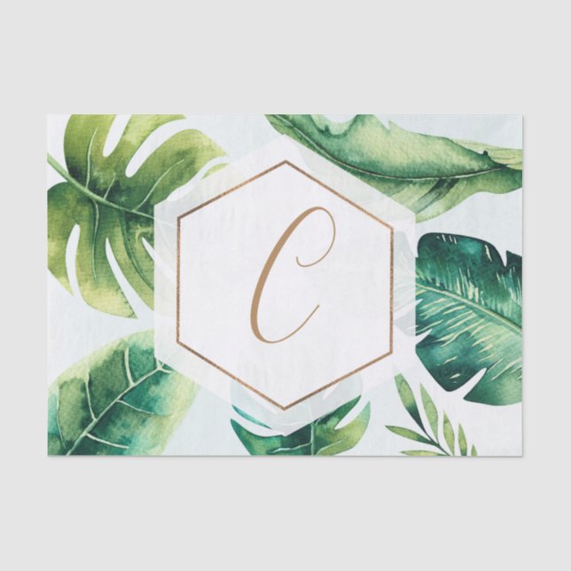 Palm Leaves White Gold Elegant Tropical Summer Tissue Paper (Front)
