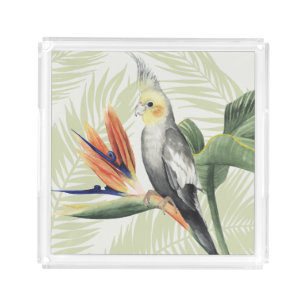 Palm Leaves With Black Bird Acrylic Tray