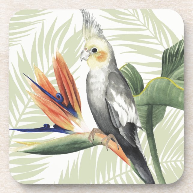 Palm Leaves With Black Bird Drink Coaster (Front)