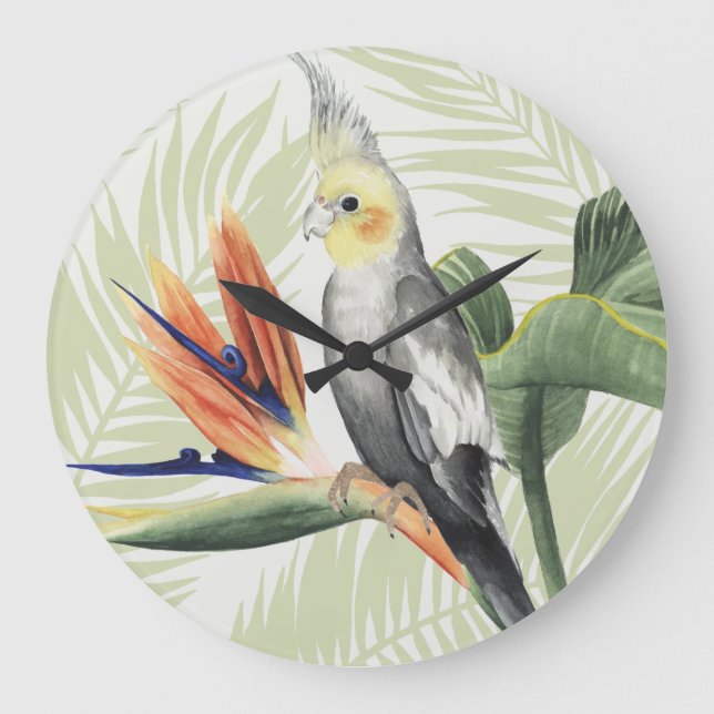 Palm Leaves With Black Bird Large Clock (Front)