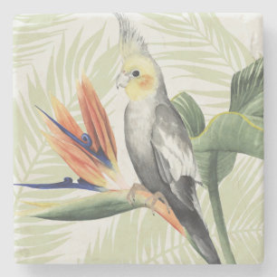 Palm Leaves With Black Bird Stone Coaster