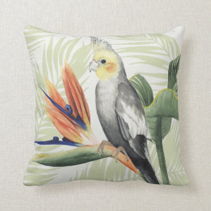 Palm Leaves With Black Bird Throw Pillow