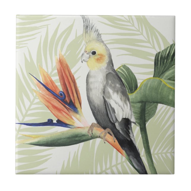 Palm Leaves With Black Bird Tile (Front)