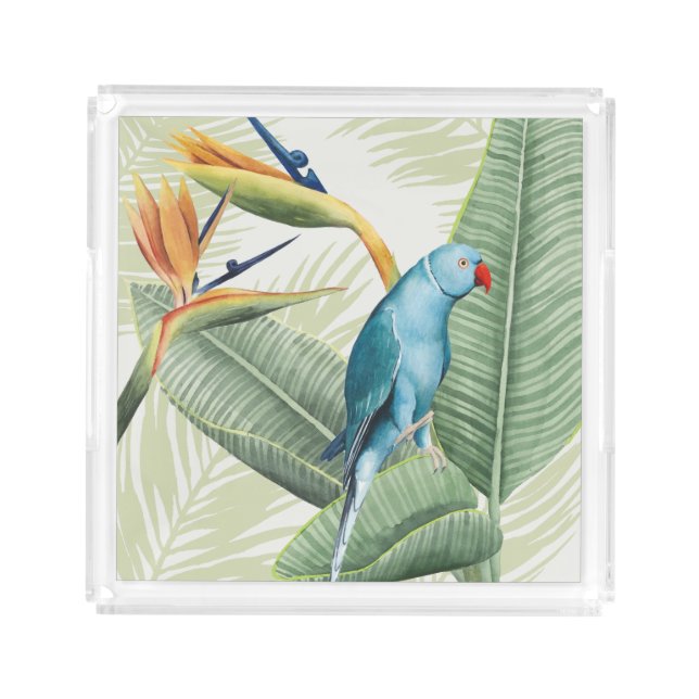 Palm Leaves With Blue Bird Acrylic Tray (Front)