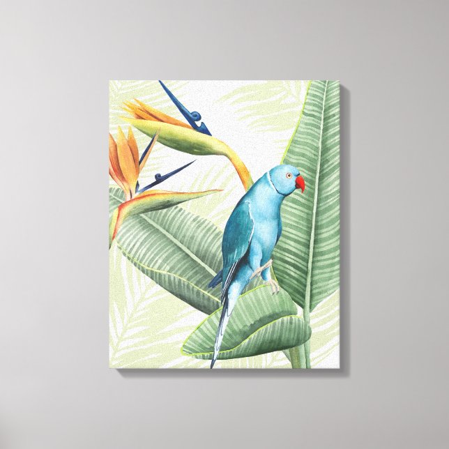 Palm Leaves With Blue Bird Canvas Print (Front)