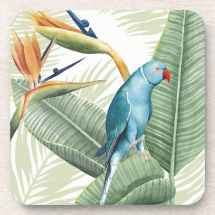 Palm Leaves With Blue Bird Drink Coaster