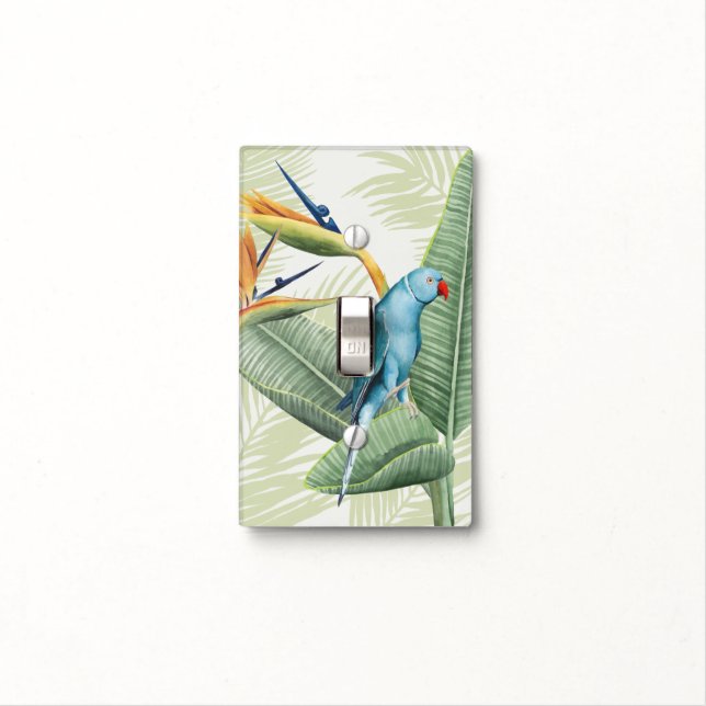 Palm Leaves With Blue Bird Light Switch Cover (In Situ)