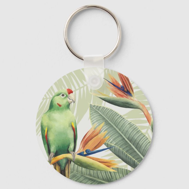 Palm Leaves With Green Bird Keychain (Front)
