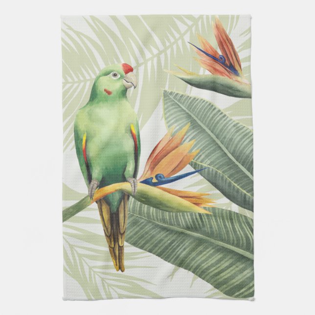 Palm Leaves With Green Bird Kitchen Towel (Vertical)