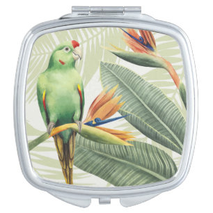 Palm Leaves With Green Bird Mirror For Makeup