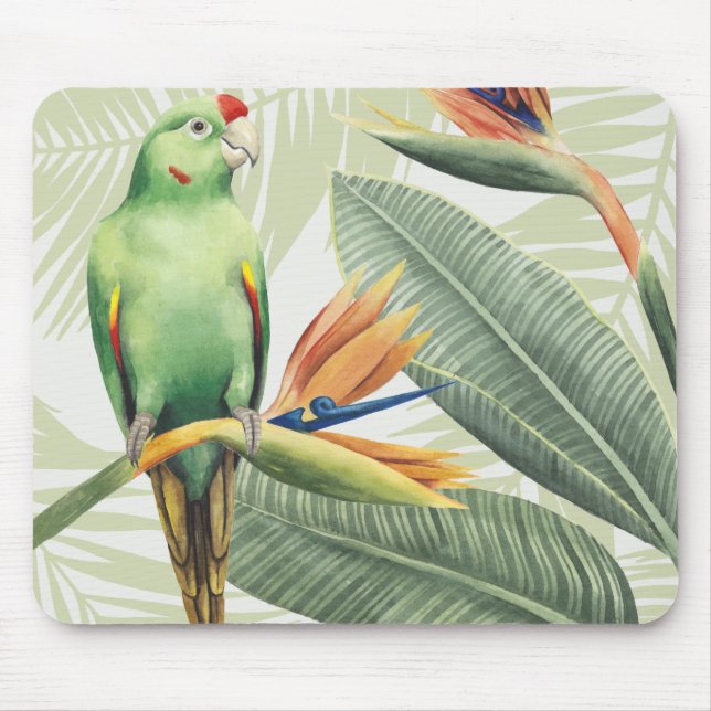 Palm Leaves With Green Bird Mouse Pad (Front)
