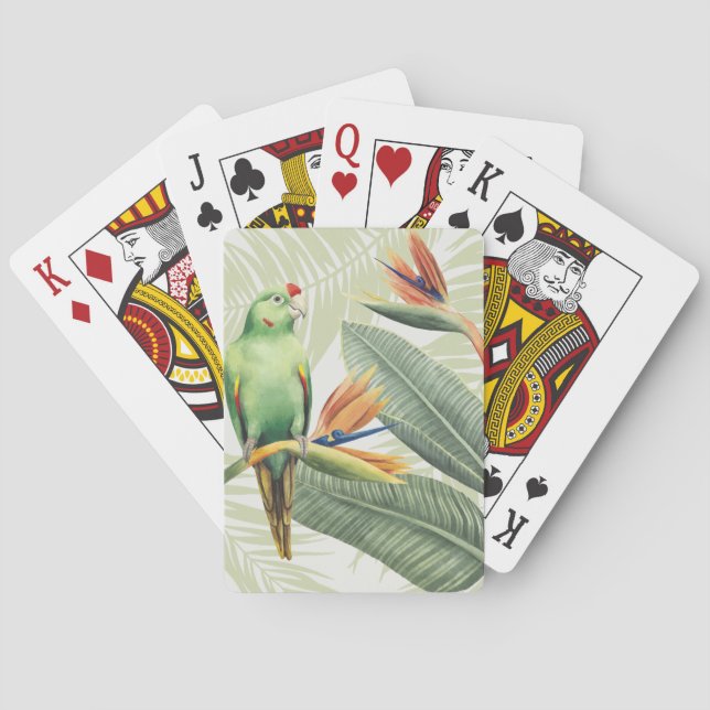 Palm Leaves With Green Bird Poker Cards (Back)