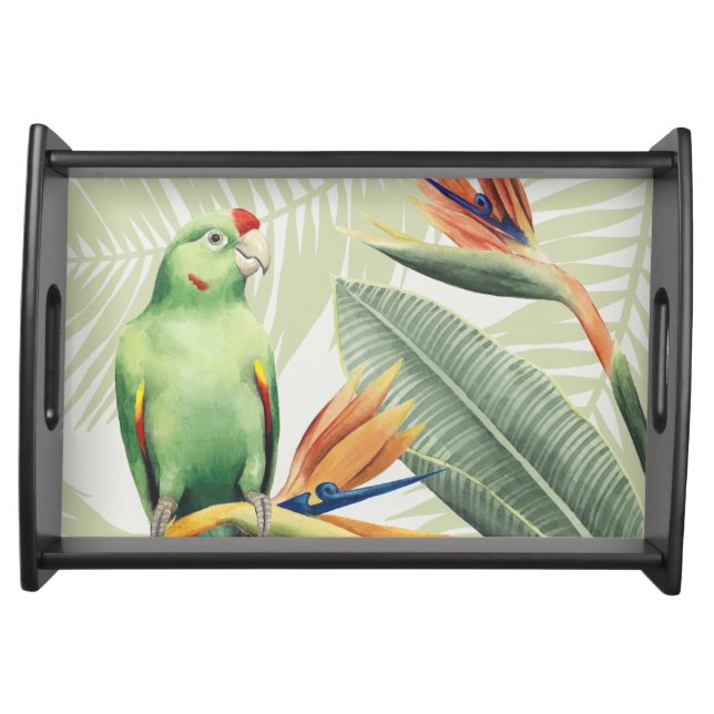 Palm Leaves With Green Bird Serving Tray (Front)