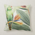 Palm Leaves With Green Bird Throw Pillow<br><div class="desc">Palm Leaves With Green Bird  Artist: Grace Popp | Image ID: 157018GG</div>