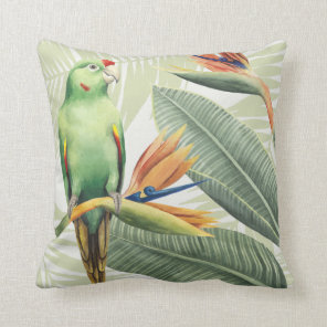 Palm Leaves With Green Bird Throw Pillow