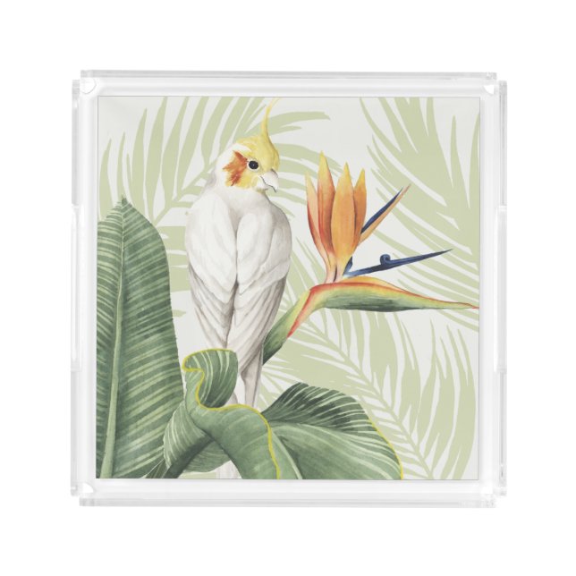 Palm Leaves With White Bird Acrylic Tray (Front)
