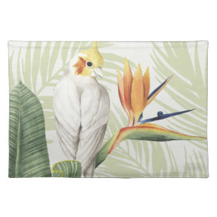 Palm Leaves With White Bird Cloth Placemat