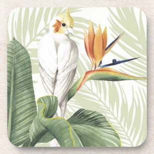 Palm Leaves With White Bird Coaster