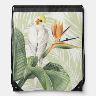 Palm Leaves With White Bird Drawstring Bag