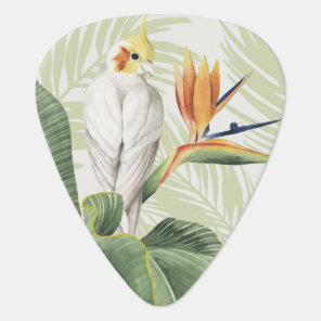 Palm Leaves With White Bird Guitar Pick