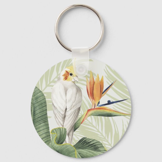 Palm Leaves With White Bird Keychain (Front)