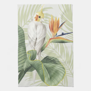 Palm Leaves With White Bird Kitchen Towel