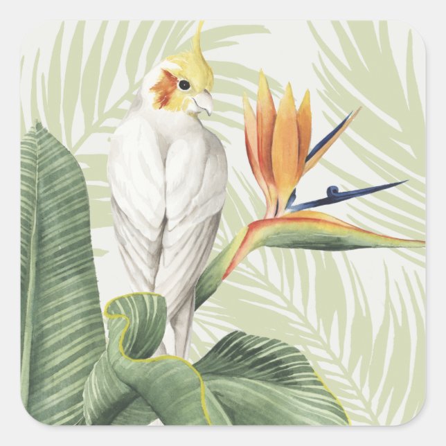 Palm Leaves With White Bird Square Sticker (Front)