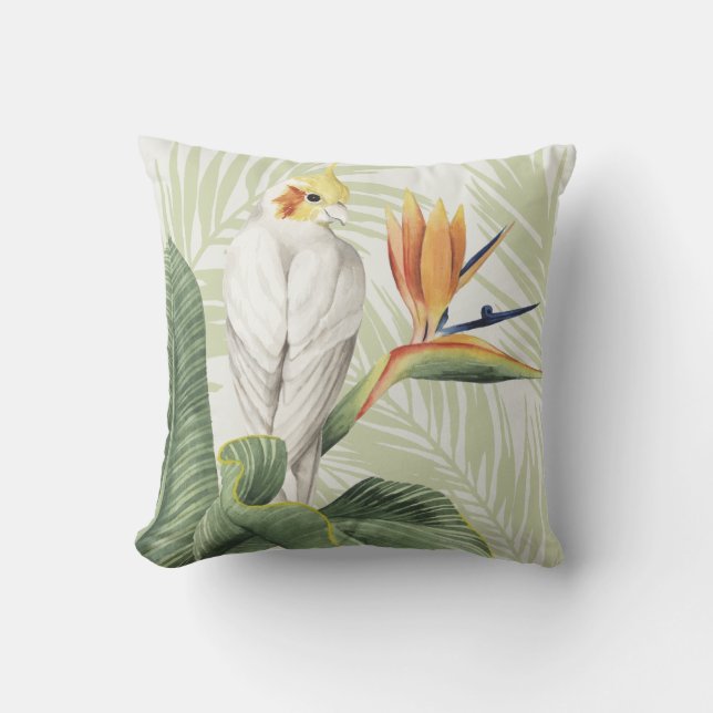 Palm Leaves With White Bird Throw Pillow (Front)