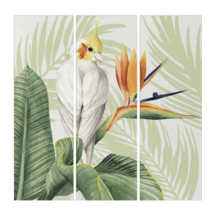 Palm Leaves With White Bird Triptych