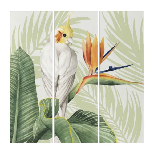 Palm Leaves With White Bird Triptych