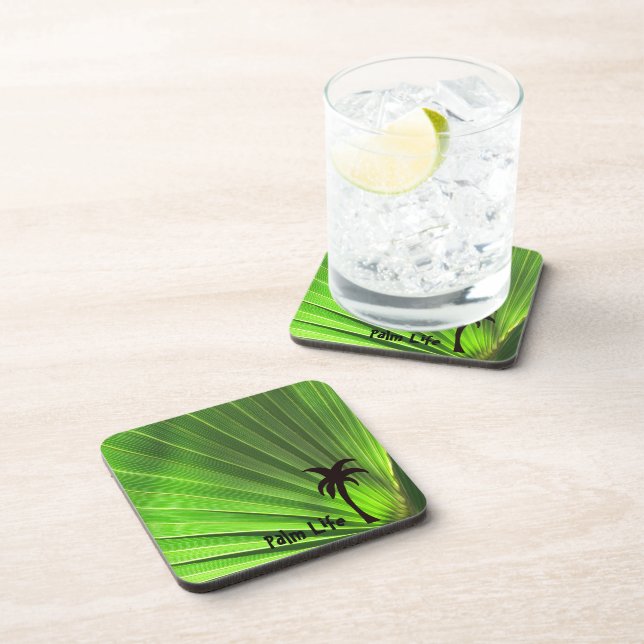 Palm Life | Green Palm Frond with Palm Tree Beverage Coaster (Right Side)