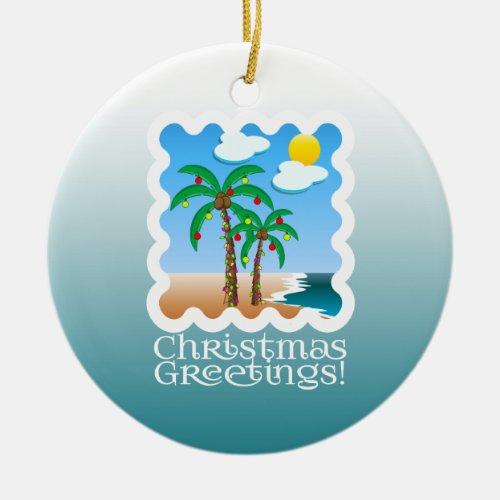 Palm Lights Beach Christmas Ceramic Ornament