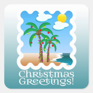 Palm Lights Beach Christmas Square Sticker