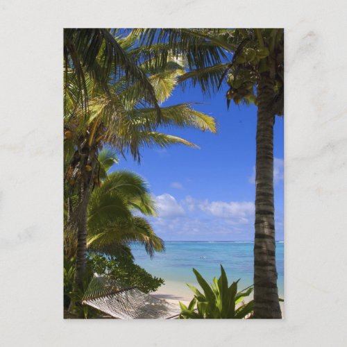 Palm lined beach Cook Islands 2 Postcard